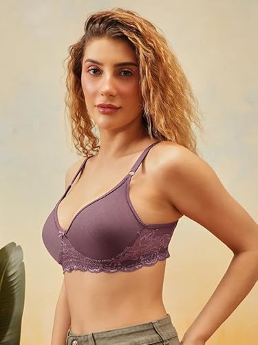 Clovia Women’s Purple Cotton Spacer Cup T-Shirt Bra – Non-Padded, Non-Wired, Full-Coverage Everyday Comfort